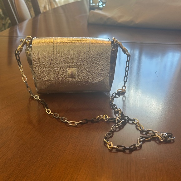 Zadig & Voltaire silver foil leather mini Bag, silver metal chain. Rare Find! - Picture 2 of 12